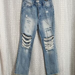 Distressed Blue Straight Leg Jeans